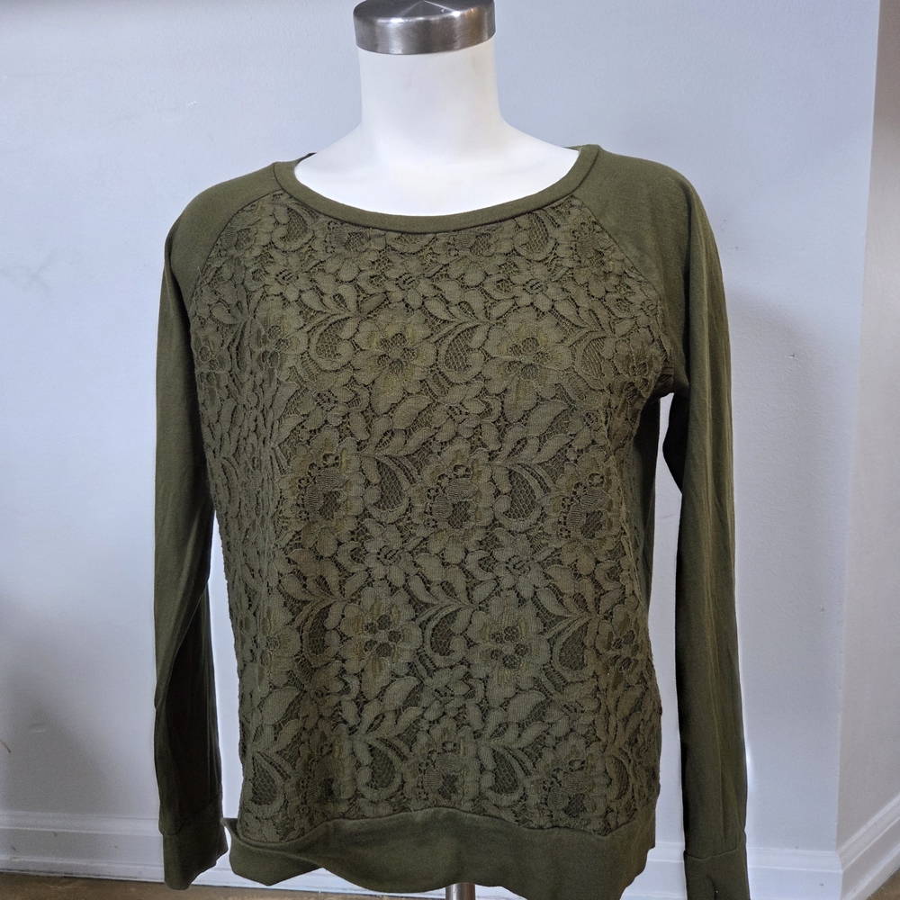 LC Lauren Conrad Forest Green Lace Detail Top